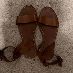 Madewell Brown Leather Ankle-Strap Flat Sandals